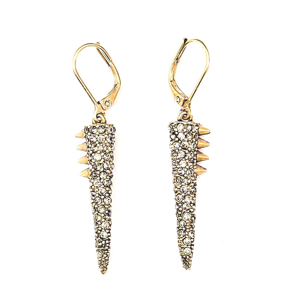 New - Sam Edelman Luxe Rhinestone Studded Gold Spiked Dangle Earrings